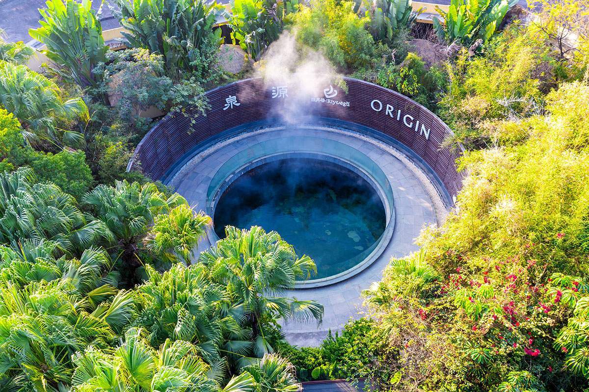 The Origin viewing gallery where natural hot spring water emerges from underground at Riyuegu Hotsprings.